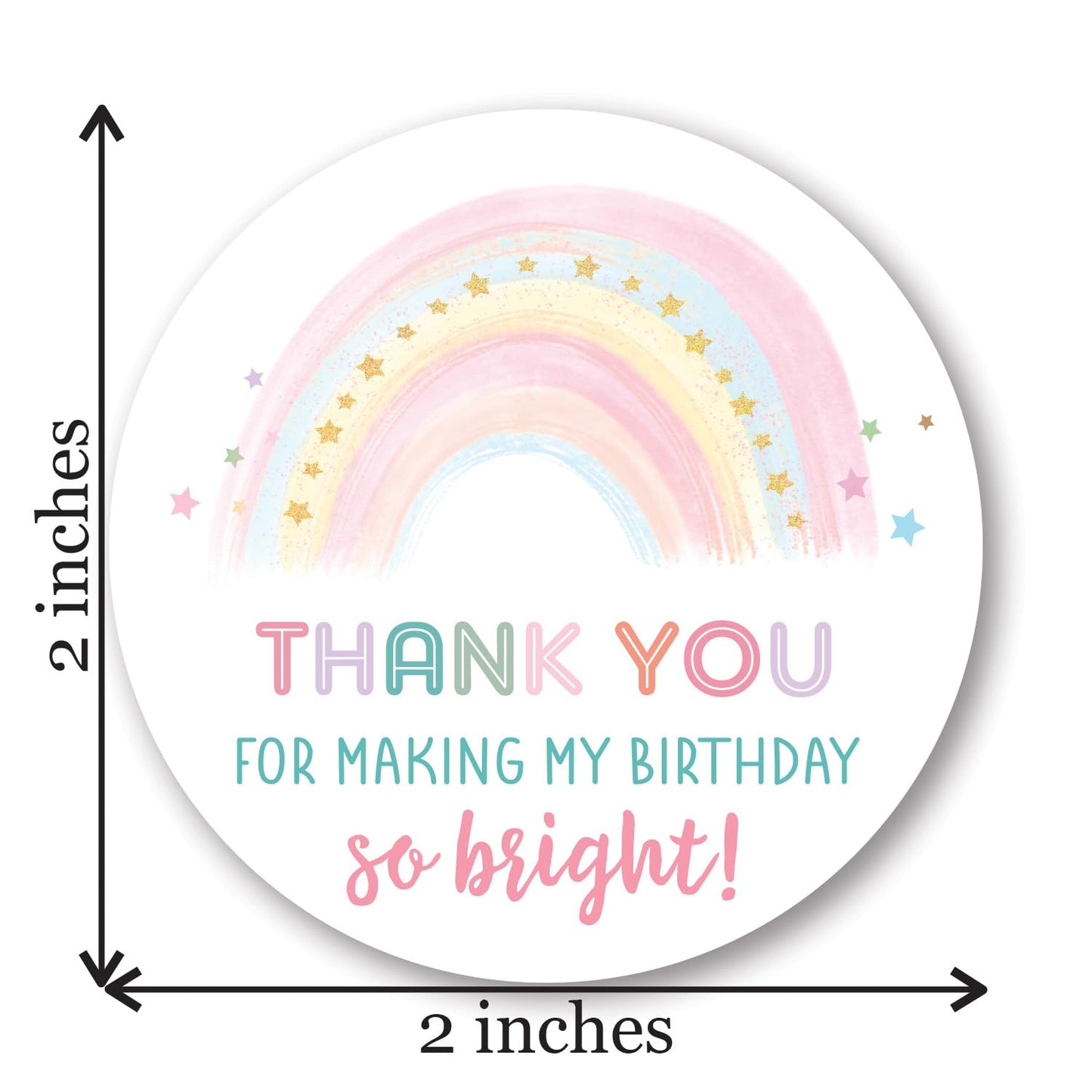 Pastel Rainbow Thank You Favor Stickers - 2"" Round - Set of 40