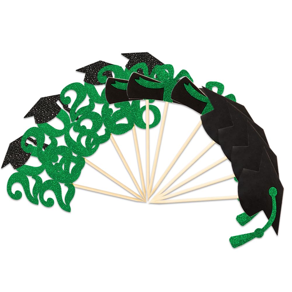 2026 Green Glitter Graduation Cupcake Topper