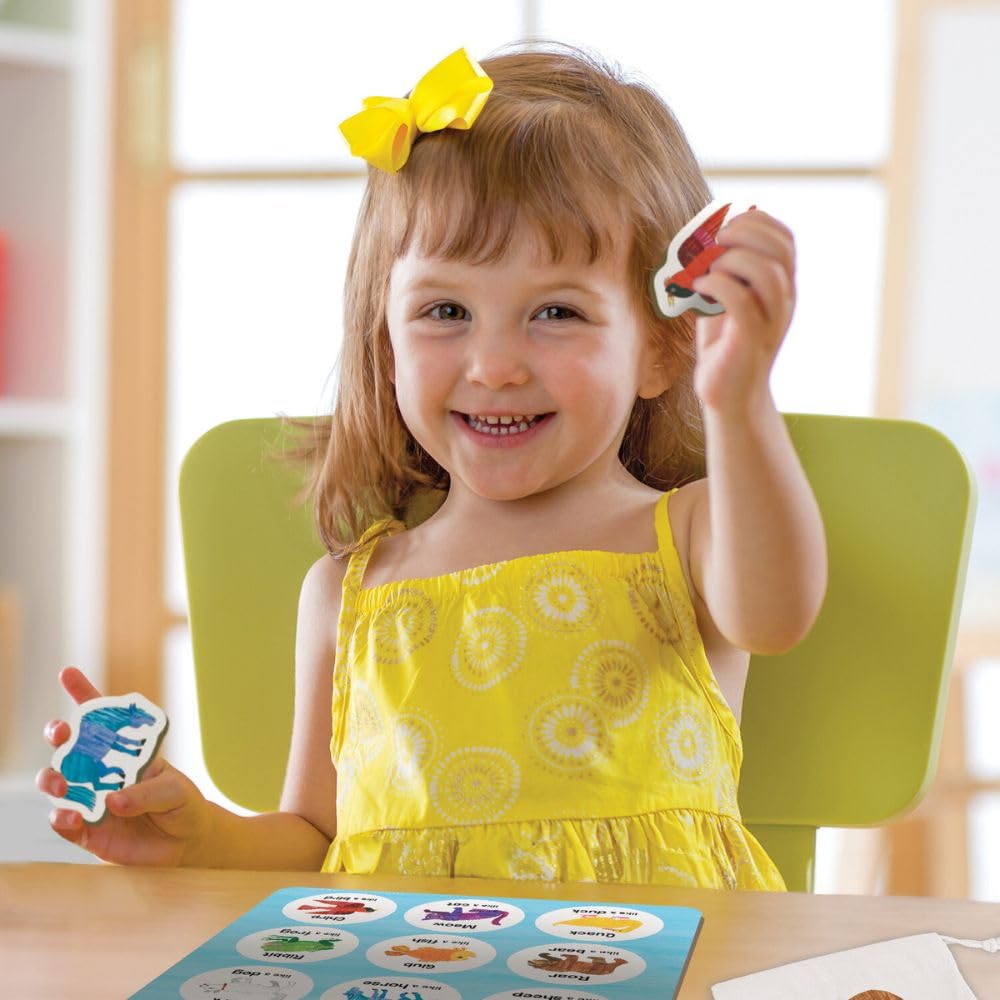 World of Eric Carle: Animal Bingo Game - Wooden Toddler Bingo Set Featuring Brown Bear - Learn Animal Sounds, Movements, Colors & Matching - Preschool