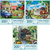 Bits and Pieces 3 Jigsaw Puzzle Set - 300 Piece Puzzles for Adults - Rustic America Set - 18" x 24" Jigsaw Puzzles - Chruch Farm Cabin - Random Die