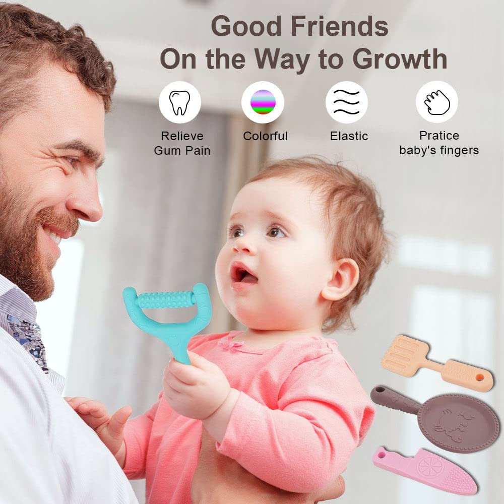 Sactulaz 0-BPA Silicone Culinary Kitchen Utensil Baby Teething Toys,Chef Cooking Role Playing Games Training for Baby Girls Boys,Molar Chewing Freezer