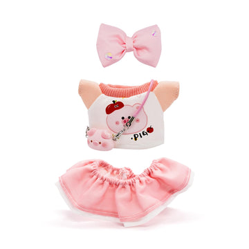 Collectors Clothes for 17cm Dolls Pink Cute Style 4 Piece Set Including a Bow, Shirt, Skirt, and Piglet Bag, Accessories for Play & Display