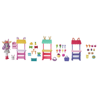 Mattel Enchantimals City Tails Bunny Farms Market Toy Playset with Small Doll & 35+ Accessories, Becker Bunny Doll & Lop Bunny Figure