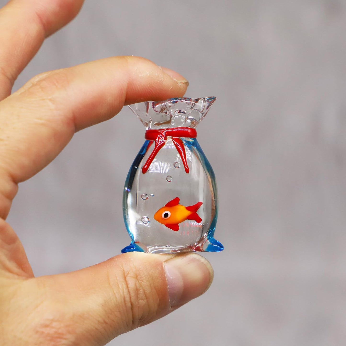 Miniature Glass Goldfish, Tiny Goldfish in a Bag, Dollhouse Glass Red Fish Figurine, for Aquarium Fish Ornament, Dollhouse Miniature DIY, Seaworld