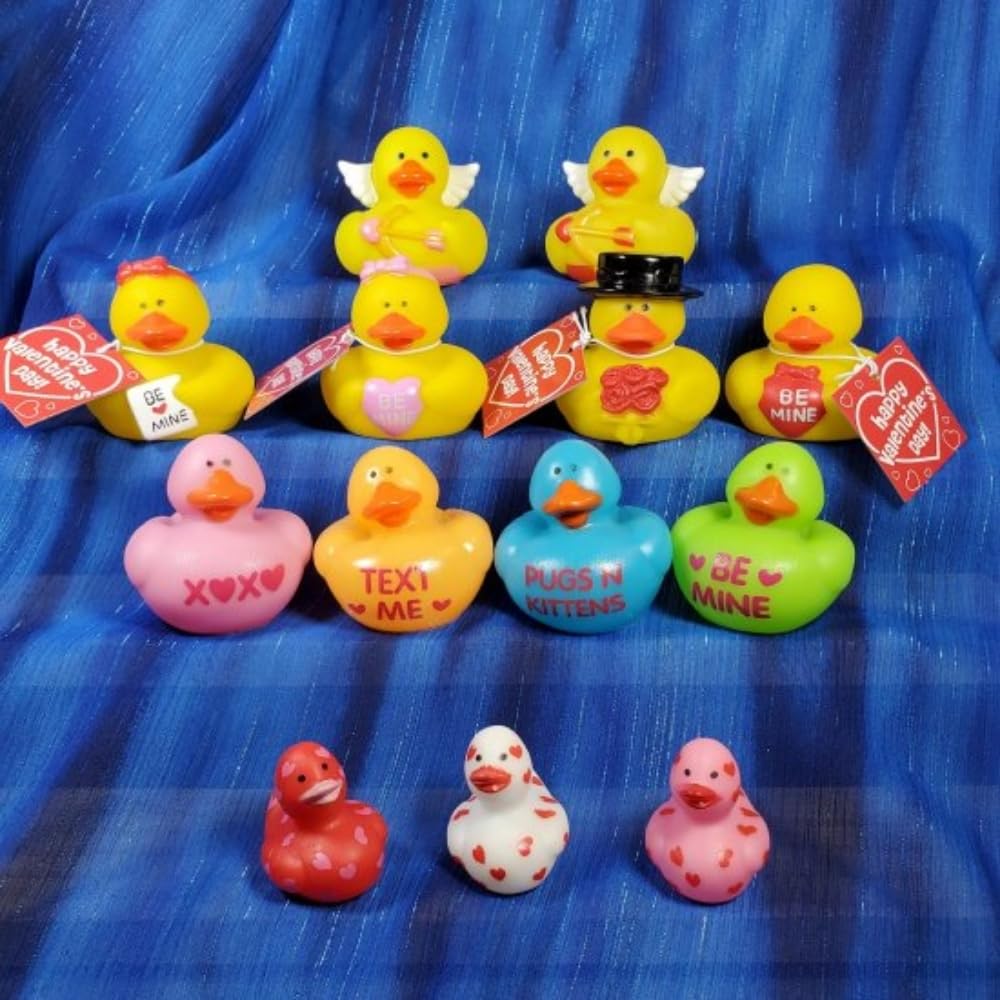 Fun Express Valentine Rubber Ducks (1 dozen) Party Favors, Valentine Exchange, Giveaways