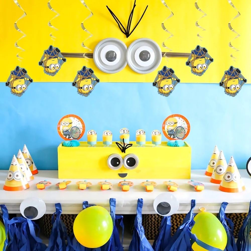 Despicable Me Hanging Swirl Decorations, 26" (Pack of 3) - Eye-Catching Yellow & Blue Design, Perfect for Indoor & Outdoor Use