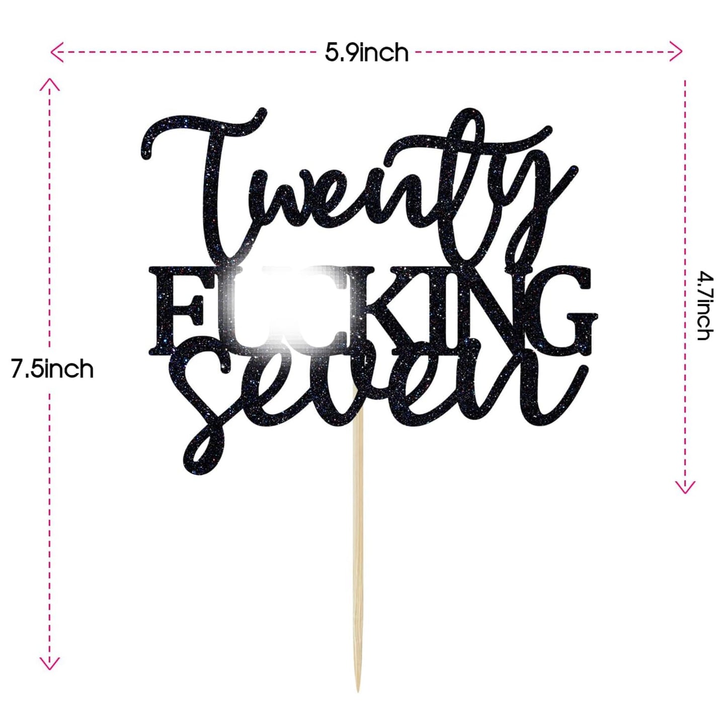 Twenty Seven Cake Topper - Happy 27th Birthday Cake Decor - Cheers to 27 Years Birthday Party Decorations Supplies, Black Glitter
