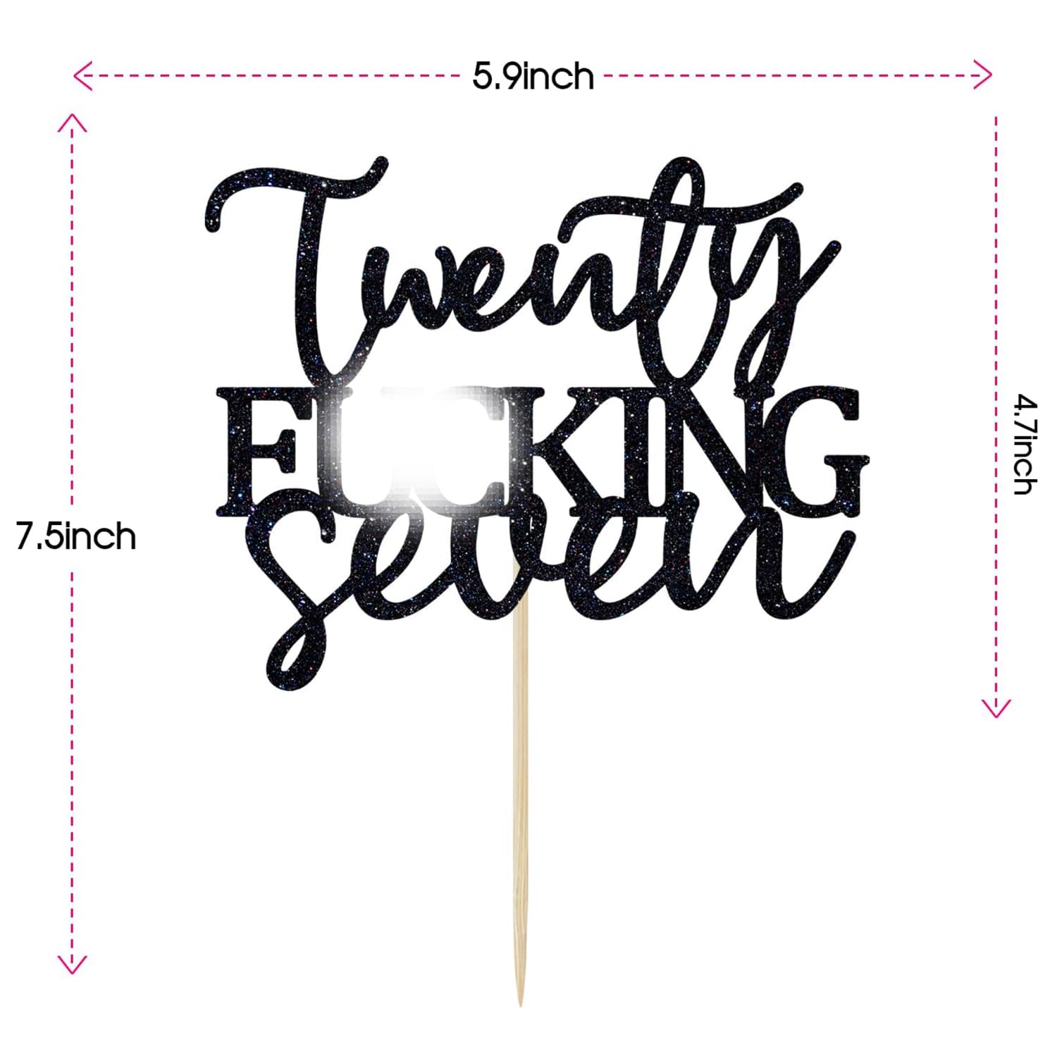 Twenty Seven Cake Topper - Happy 27th Birthday Cake Decor - Cheers to 27 Years Birthday Party Decorations Supplies, Black Glitter