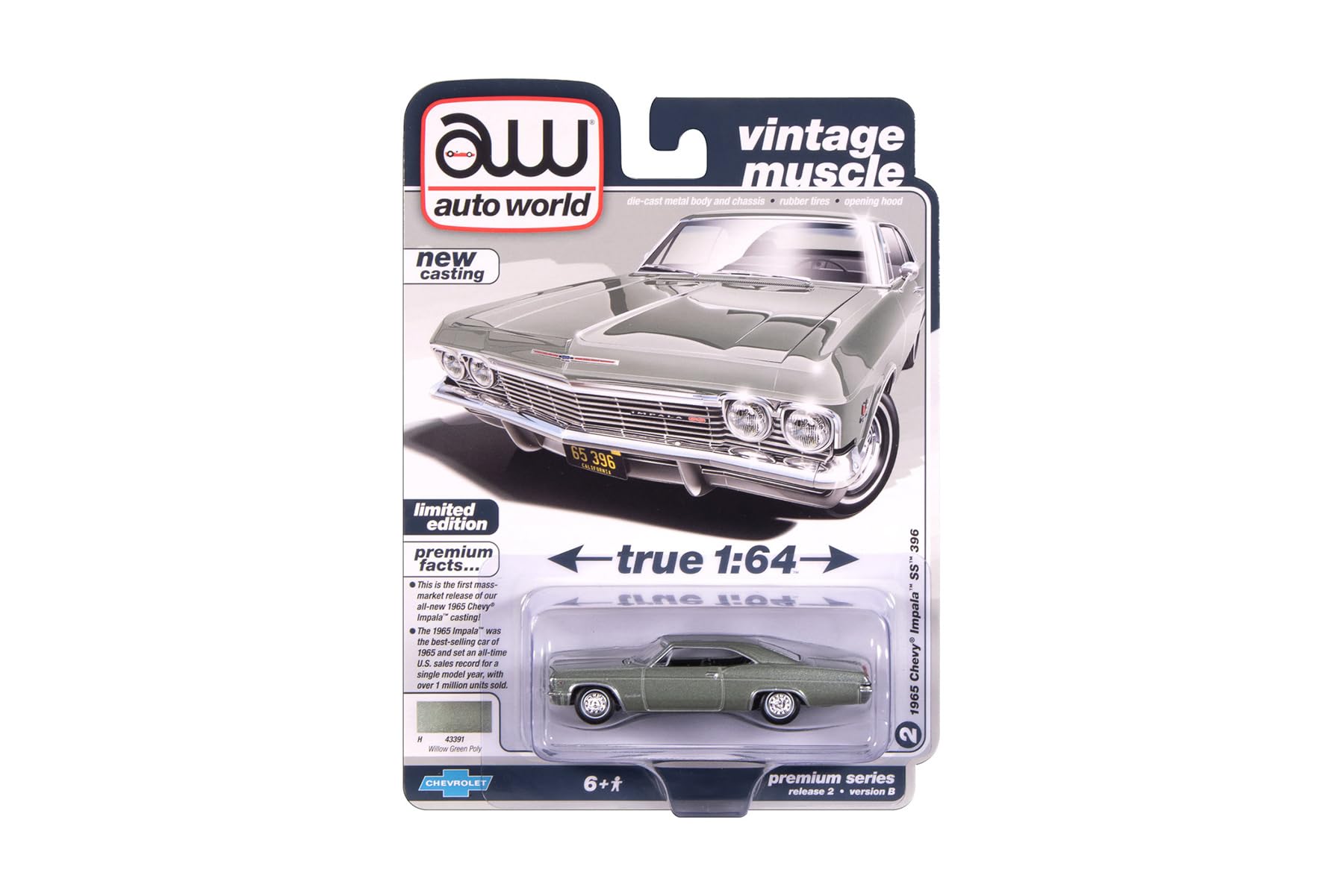 1965 SS 396 Willow Green Metallic Vintage Muscle Series 1/64 Diecast Model Car by Auto World AWSP193B