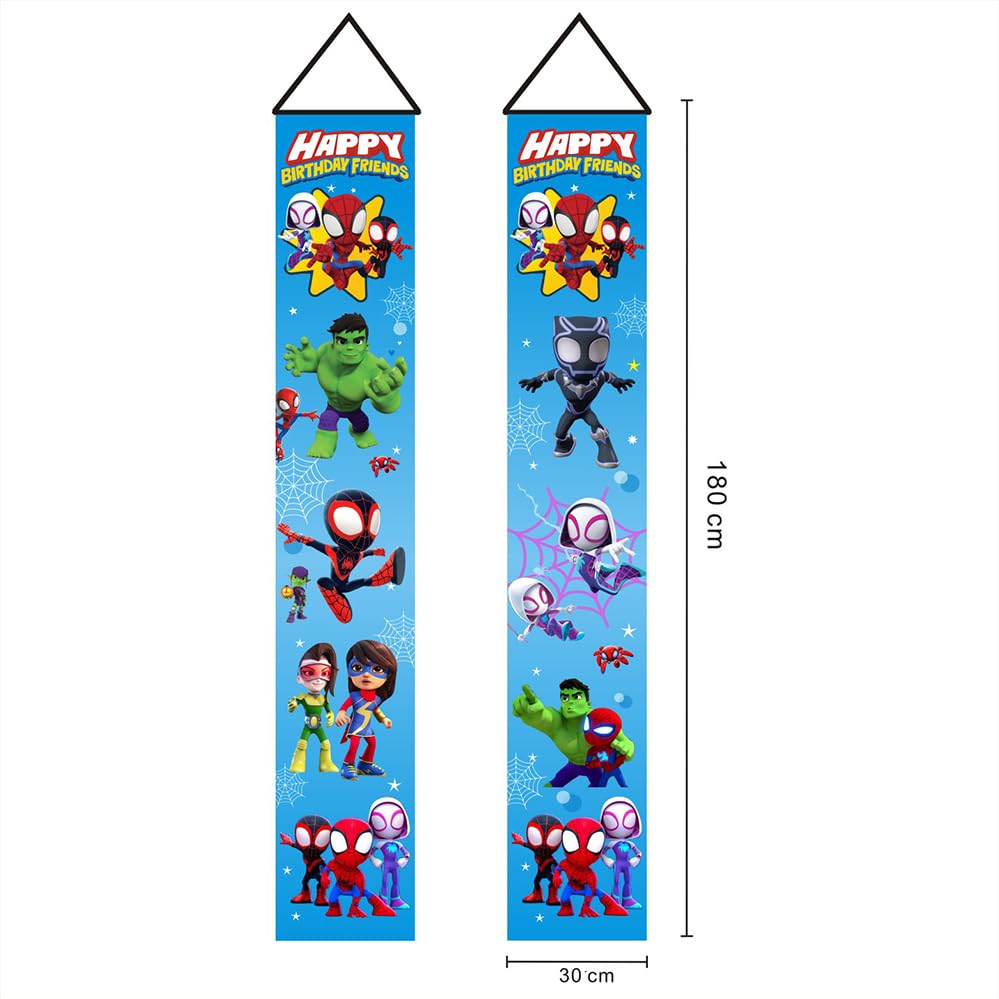 2Pcs Spider and His Friends Birthday party Porch Sign Door Hanging Banner Birthday Party Supplies for Wall Decorations