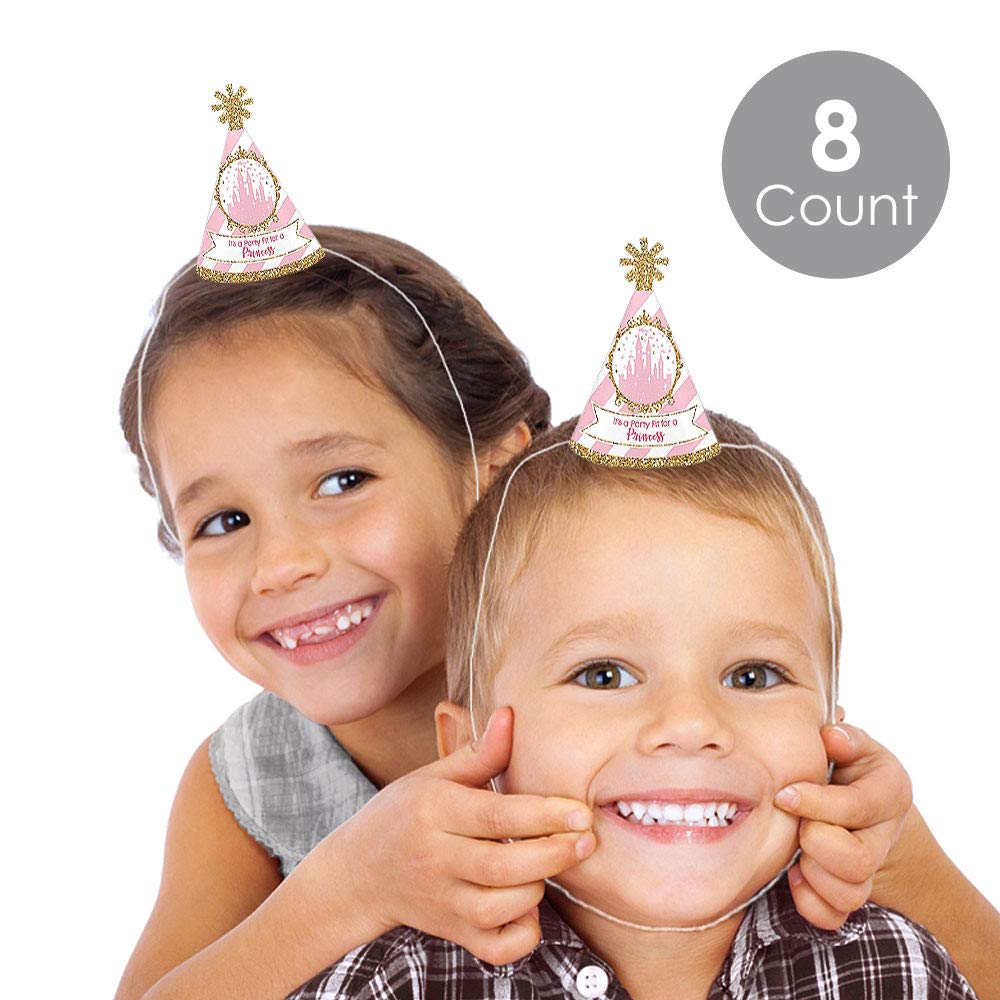 Big Dot of Happiness Little Princess Crown - Mini Cone Pink and Gold Baby Shower or Birthday Party Hats - Small Little Party Hats - Set of 8