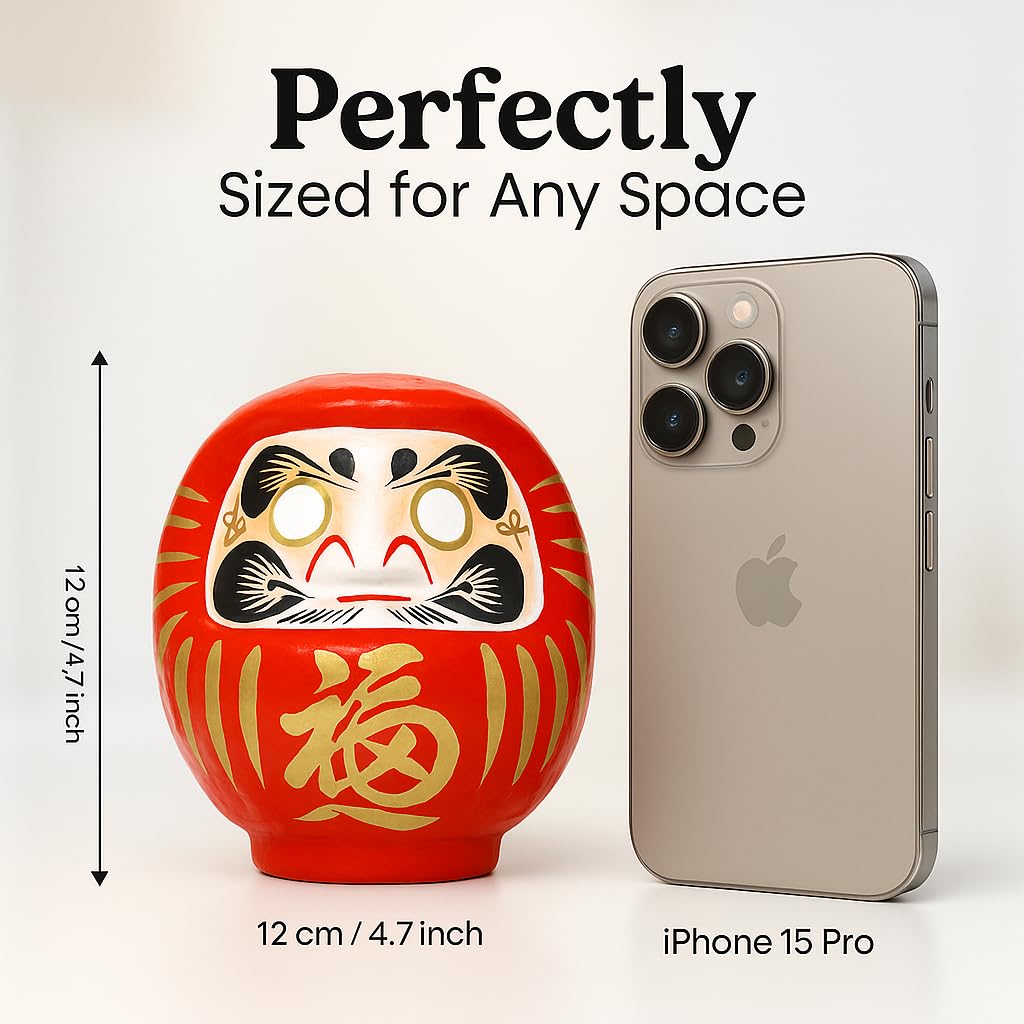 Japanese Daruma Doll Handmade in Japan - Authentic Red 4.7 inch Traditional Takasaki Good Luck Goal Setting Doll for Success, Motivation & Zen Decor