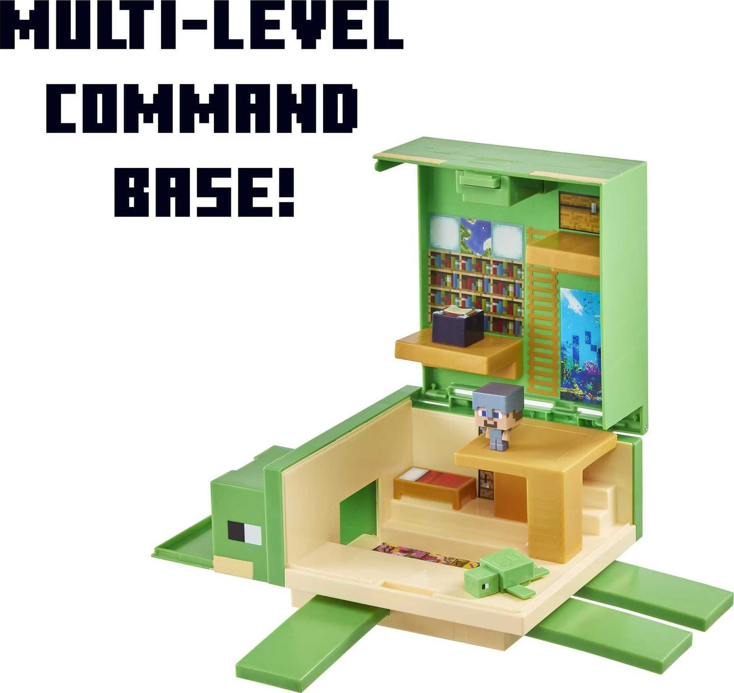 Mattel Minecraft Transforming Turtle Hideout, Authentic Pixelated Video-Game Role Play, Electronic, Action Toy to Create, Explore and Survive, Steve