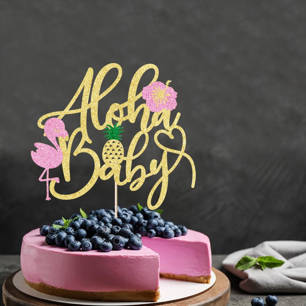 Kaoenla Flamingo Theme Aloha Baby Shower Cake Topper,