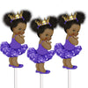 Purple Little Princess Table Decoration Centerpieces, Set of 3 African American Princess Royal Birthday Cake Centerpieces