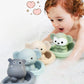 Auvitaya Baby Bath Toy Stackable Infant Bathtub Toys Stacking Floating Boat Train with Animal Finger Puppets Bath Toy Silicone Hand Puppet Educational