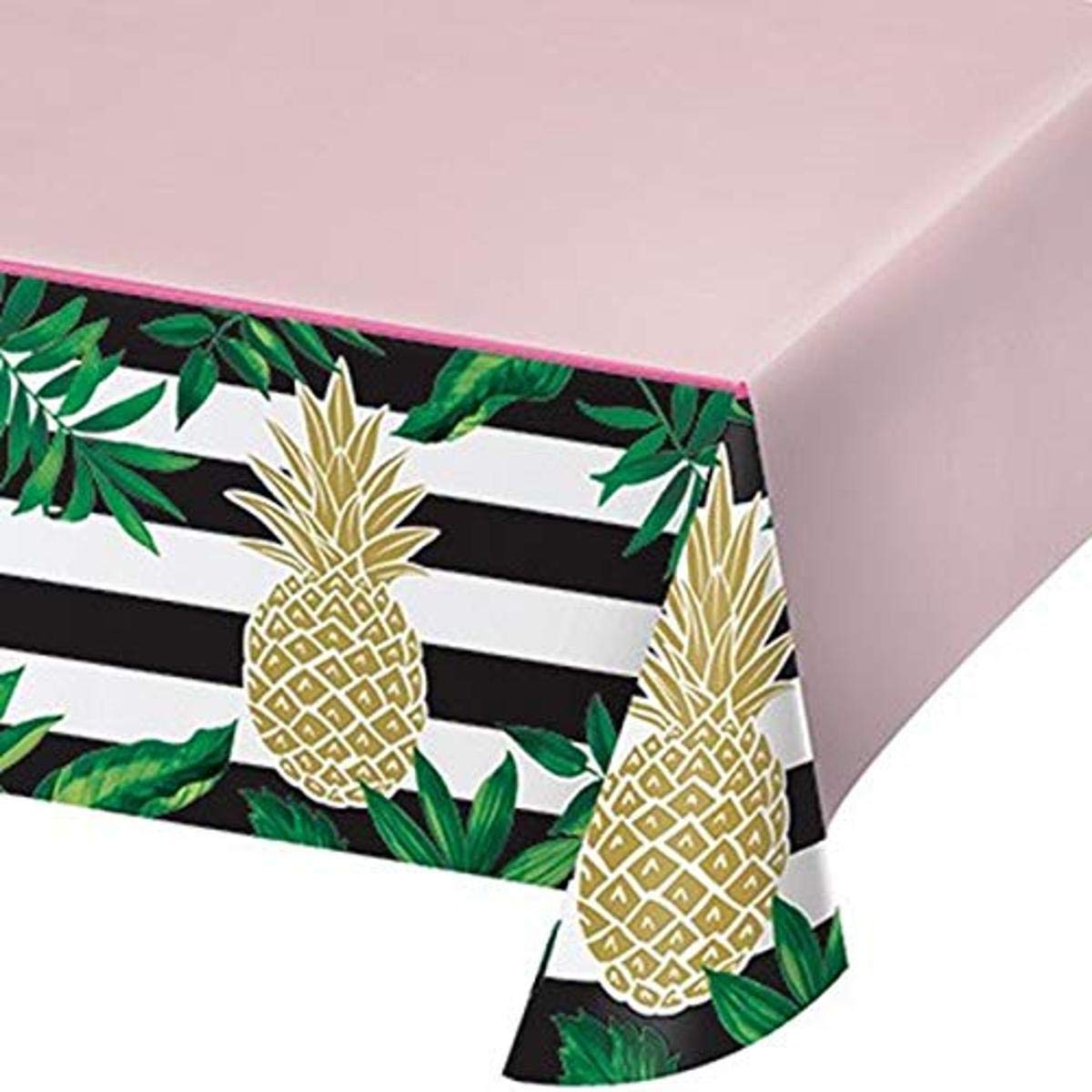 Creative Converting 54" x 102" Pineapple Wedding Party Plastic Table Cover, 102x54in, Multicolor