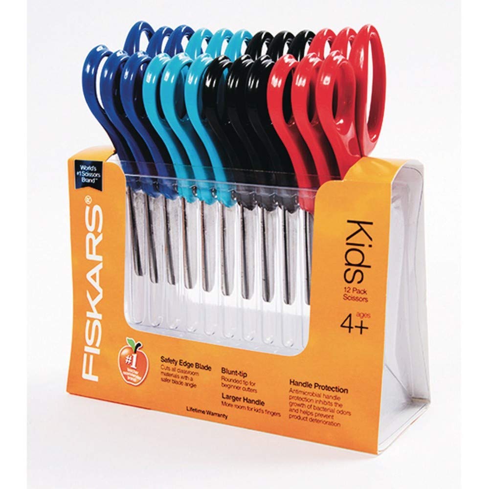 Children's Safety Scissors, Blunt, 5 in. Length, 1-3/4 in. Cut, 12/Pack