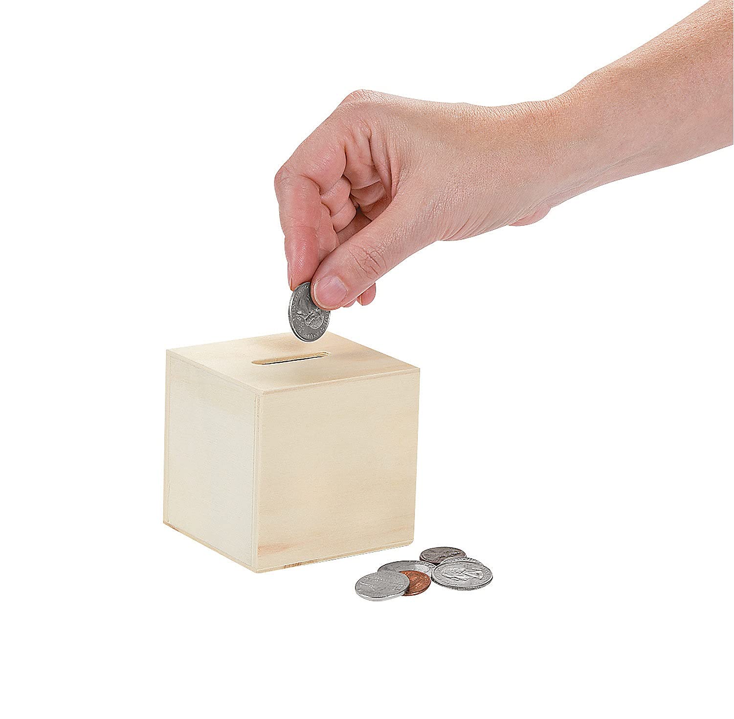 Fun Express DIY Unfinished Wood Block Piggy Bank for Kids Girls - Wooden Savings Box Craft Kit Makes 12 - Cute Coin Bank for Baby Shower Blocks