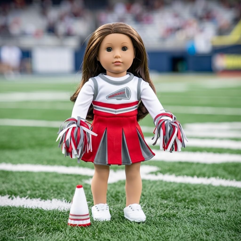 Emily Rose 18 Inch Doll Cheerleader Outfit - 5 Pc Doll Cheer Uniform Set with Dress, Pom Poms, Megaphone & Shirt - Fits American Girl Dolls & Most 18"