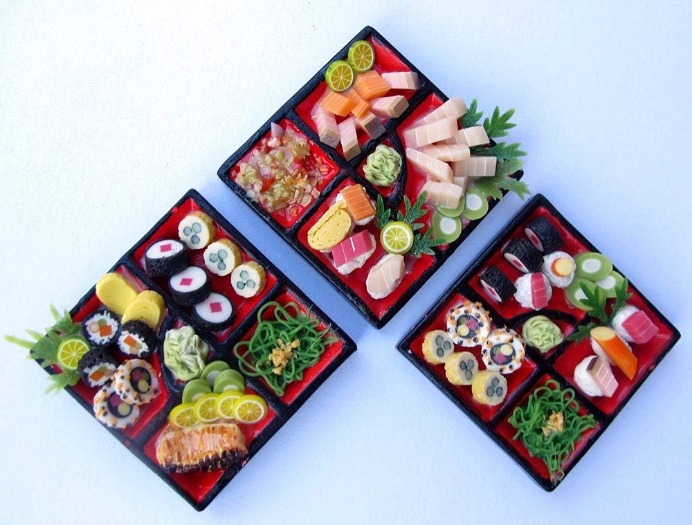 ThaiHonest Mixed Set 3 Dollhouse Miniature Sushi Bento,Tiny Food, Collectibles