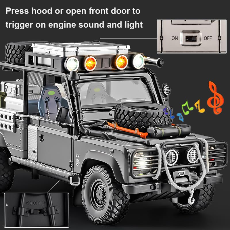 1/24 Scale Diecast Cars for Defender 110 Off-Road Pickup Truck Model Toy