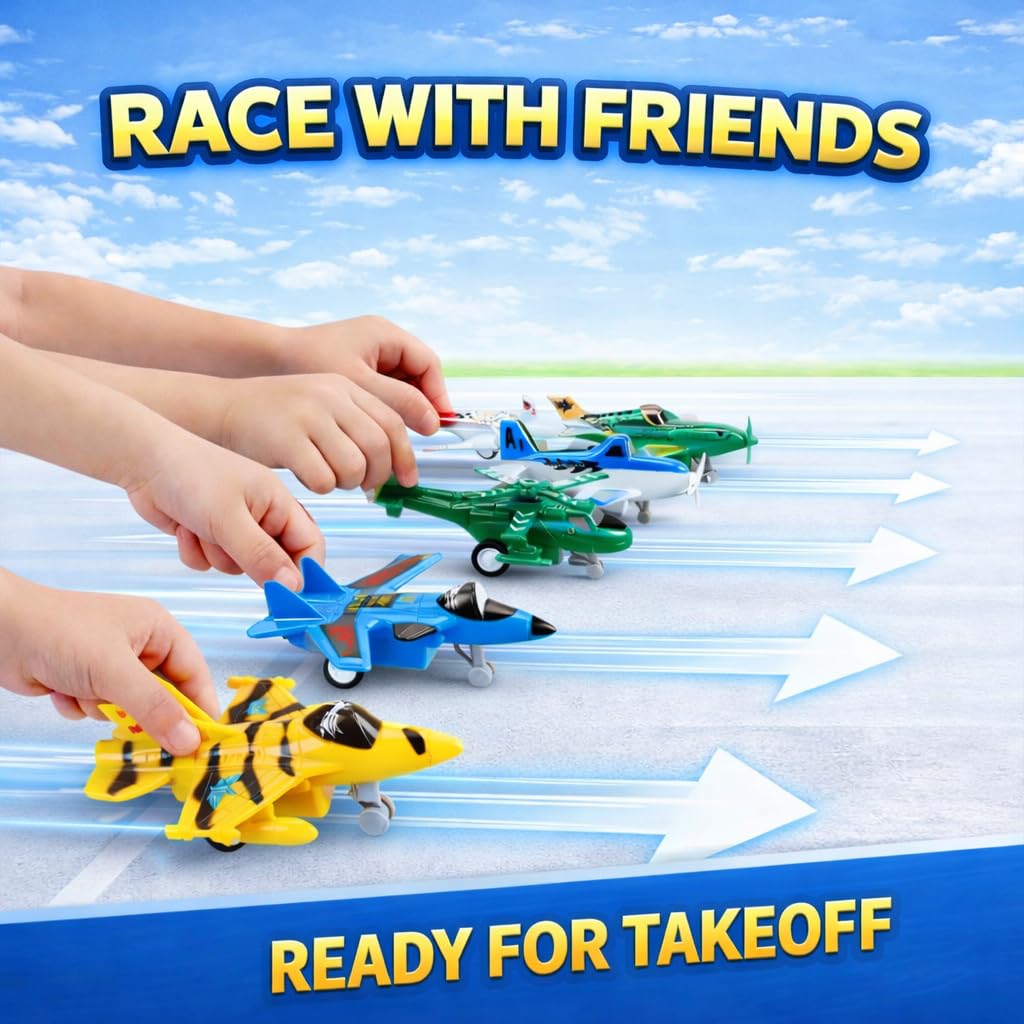 Liberty Imports Pull Back Airplanes Toys Vehicle Playset, Variety Pack of Helicopters, Stealth Bombers, Fighter Jets, Aircraft, Planes for Kids