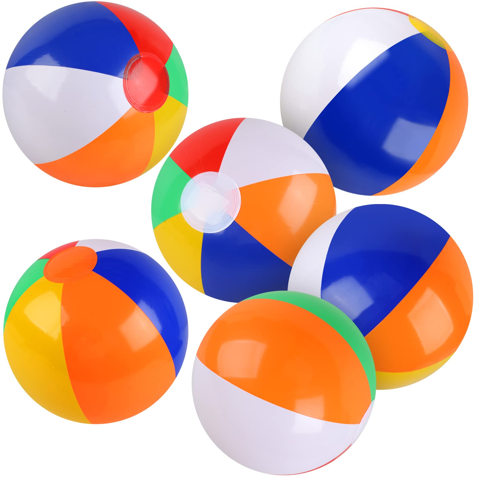 Rindion 6 Pack Beach Balls, 10 Inch Beach Balls for Kids, Rainbow Color Pool Toys Pool Balls for Swimming Pool, Beach Toys Inflatable Ball for Summer