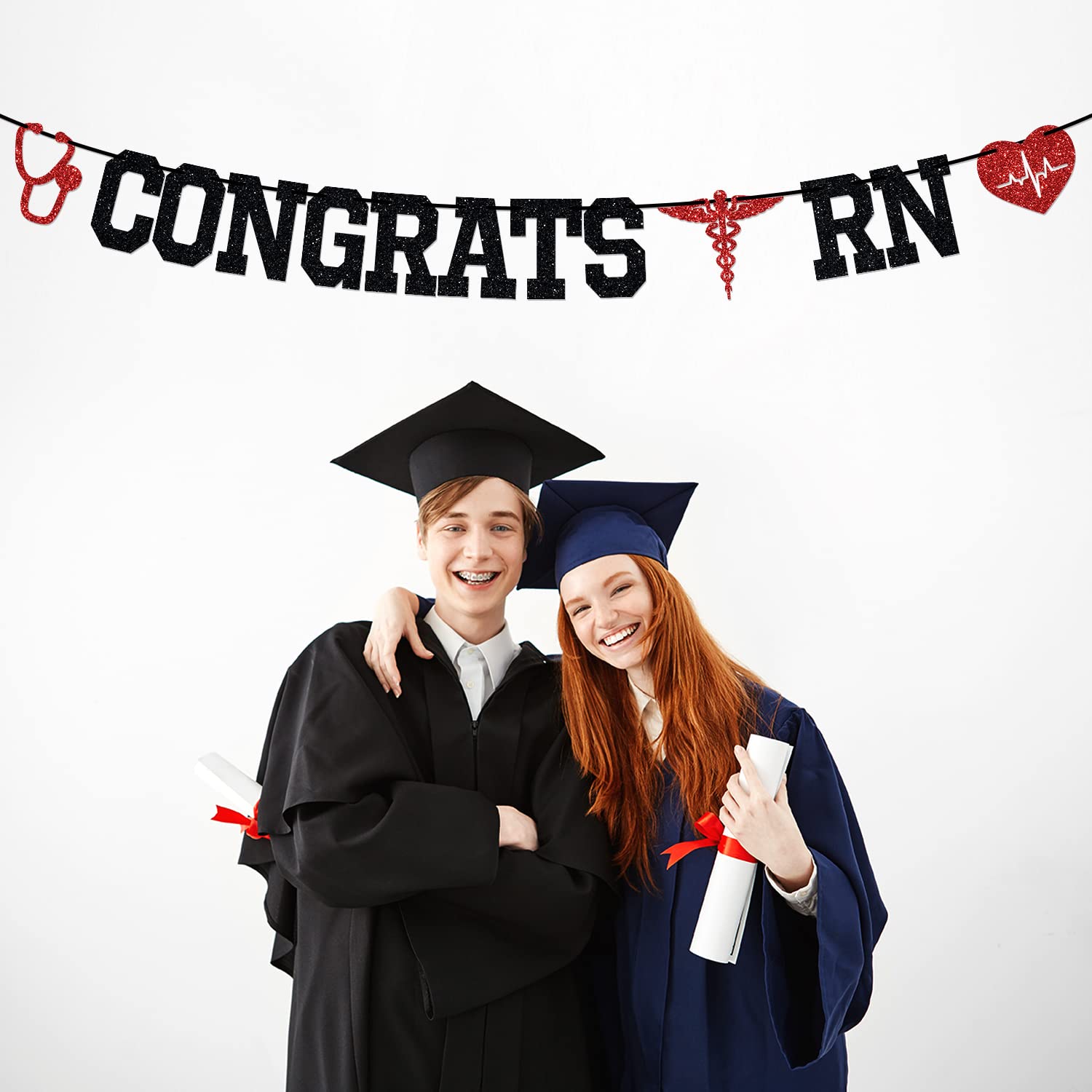 Congrats RN Banner, Future Nurse/BSN/NP, Big Nurse Energy, 2026 Nursing School Survivor Graduation Party Decorations Supplies, Black Glitter