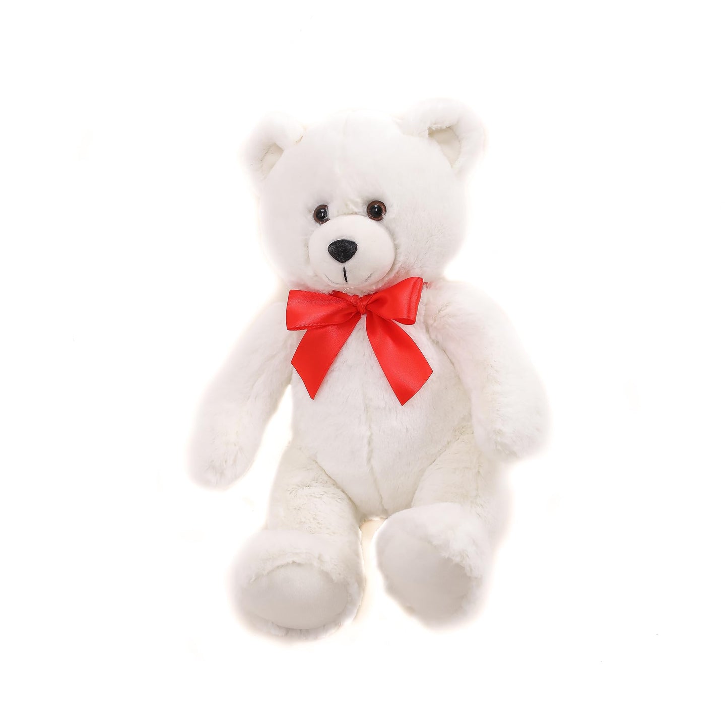 Plushland 15" Sitting Brown Fluffy Bear with Bowknot - Soft Plush Teddy Bear for Kids & Adults - Cuddly Stuffed Animal Gift for All Ages - Adorable