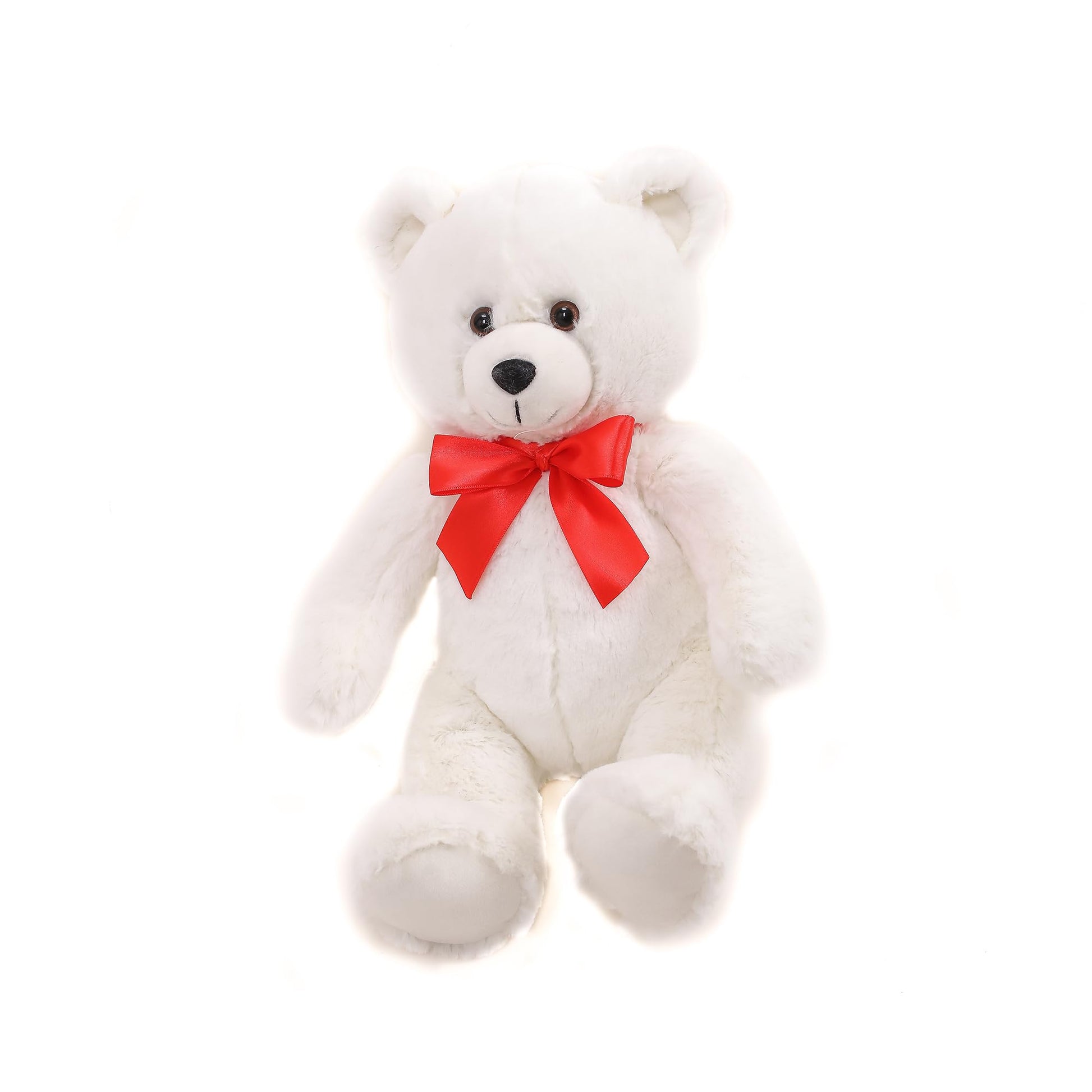 Plushland 15" Sitting Brown Fluffy Bear with Bowknot - Soft Plush Teddy Bear for Kids & Adults - Cuddly Stuffed Animal Gift for All Ages - Adorable