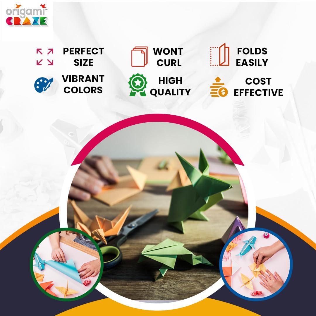 Origami Paper 500 Sheets Premium Quality for Arts and Crafts 6" Square Sheets 20 Vibrant Colours Same Colour on Both Sides 100 Design Ebook Included