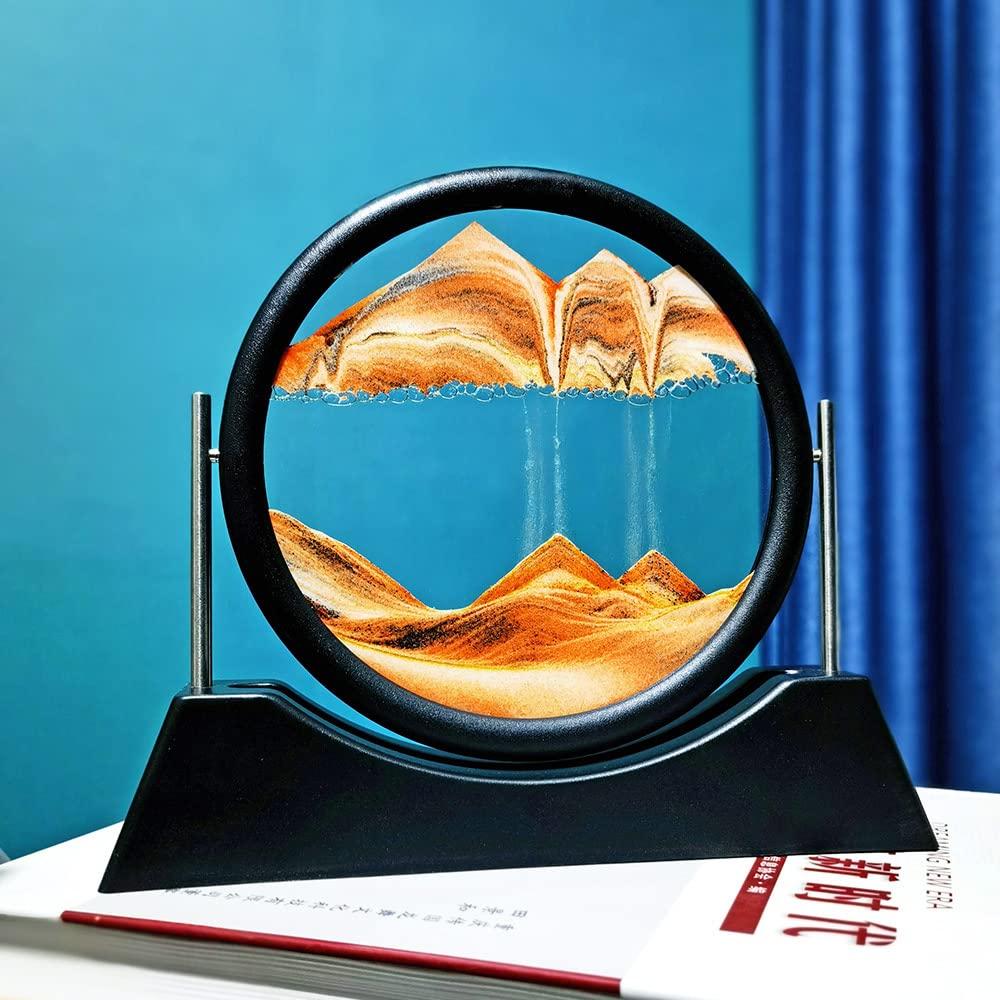 WANLIAN Moving Sand Art Picture Decor, 3D Deep Sea Sandscape Liquid Motion, Round Glass Frame Display Flowing Sand,Relaxing Home and Office