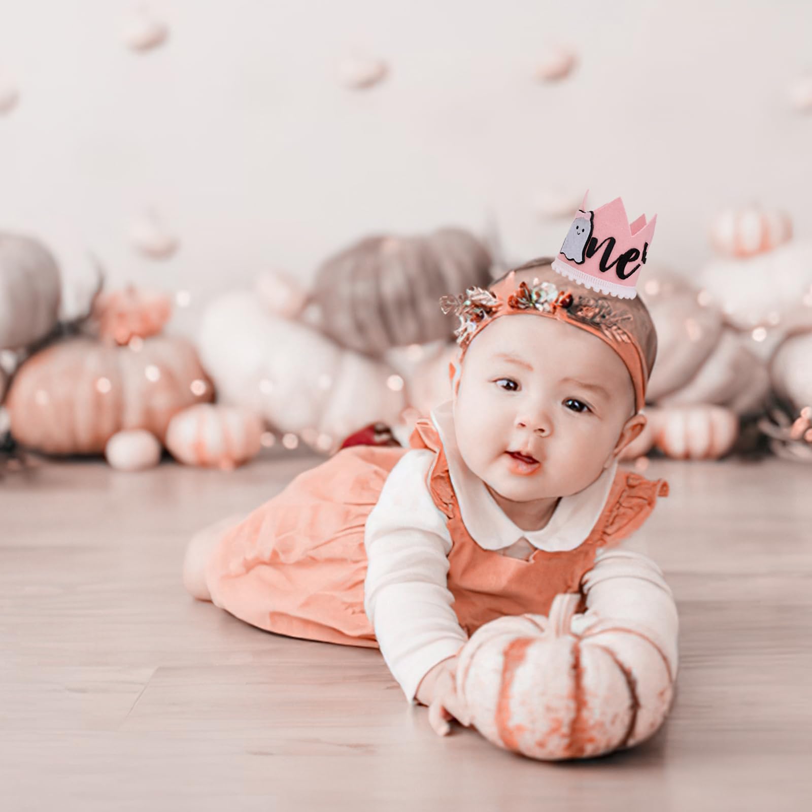 Spooky 1st Birthday Crown - Girl's Pink Ghost Bat Party Hat, Halloween Decorations with Photo Prop