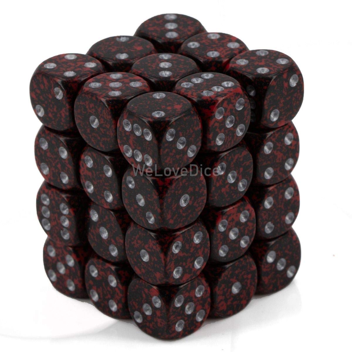 Chessex 12mm Speckled Silver Volcano Polyhedral Dice Set - Compatible with Dungeons & Dragons, Pathfinder & Other Tabletop RPGs - Includes 36 D6 Dice