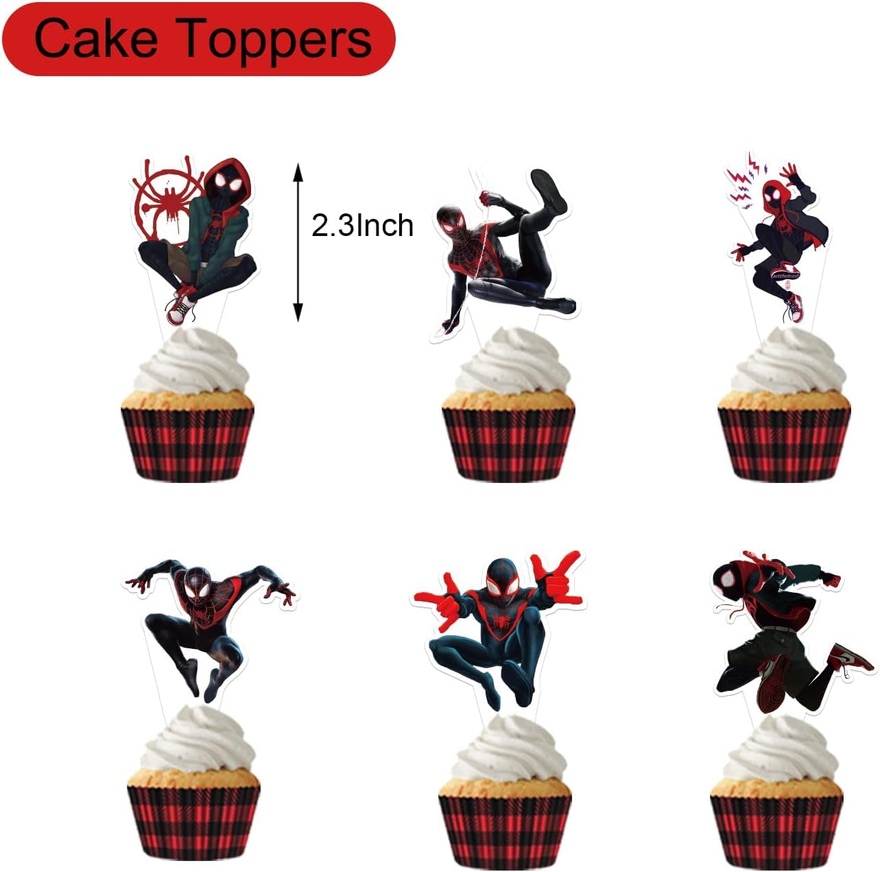 Ddajksq 25Pcs Miles Morales Party Cake Decorations, Spider Birthday Cake Cupcake Toppers for Spidey Party Supplies