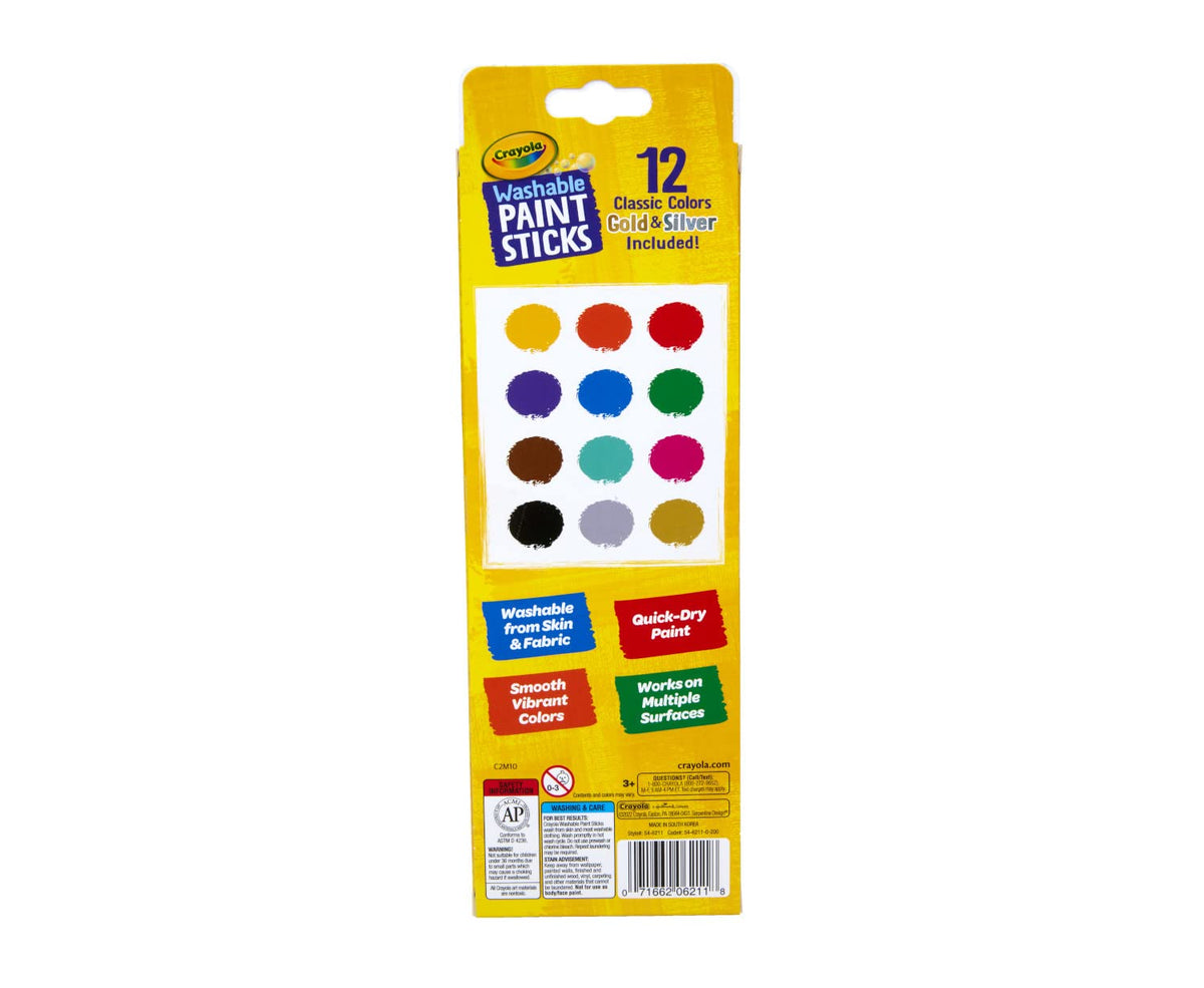 Crayola Quick Dry Paint Sticks (12ct), Washable Paint Set for Kids, School Supplies, Teacher Gifts