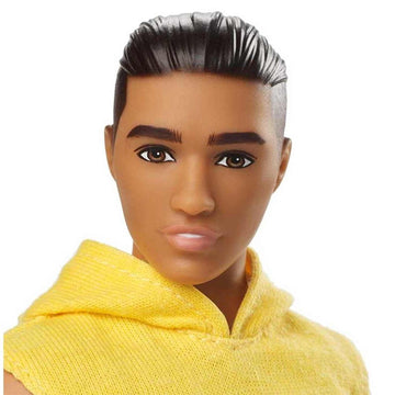 Barbie Ken Fashionistas Doll #131 with Sculpted Brunette Hair Wearing a Yellow New York Hoodie, Gray Shorts & White Sneakers, Toy for Kids 3 to 8