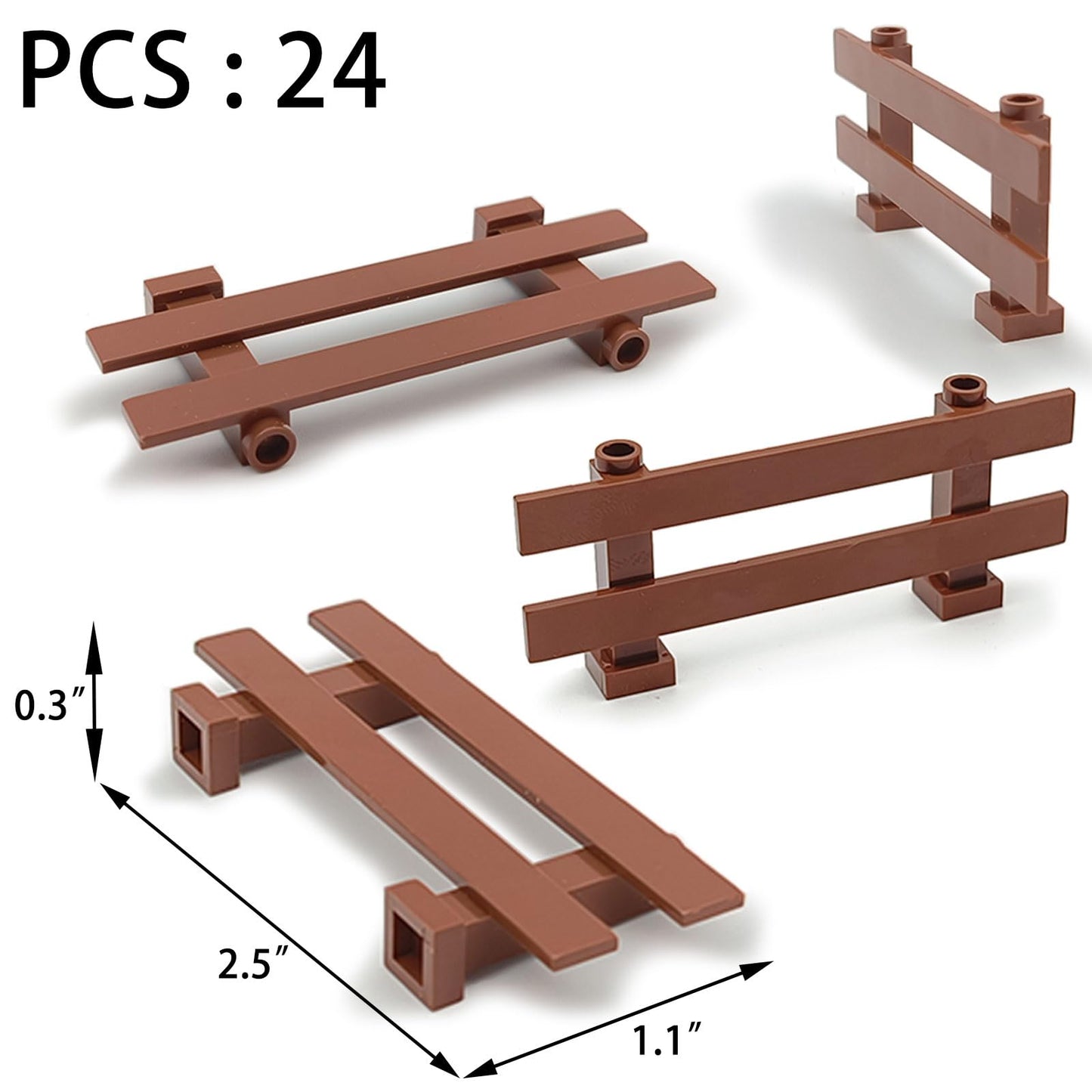 24pcs 1x8 Fences Building Block Toy Garden Farm Pieces Accessories Brown Fence Compatible with Major Brand