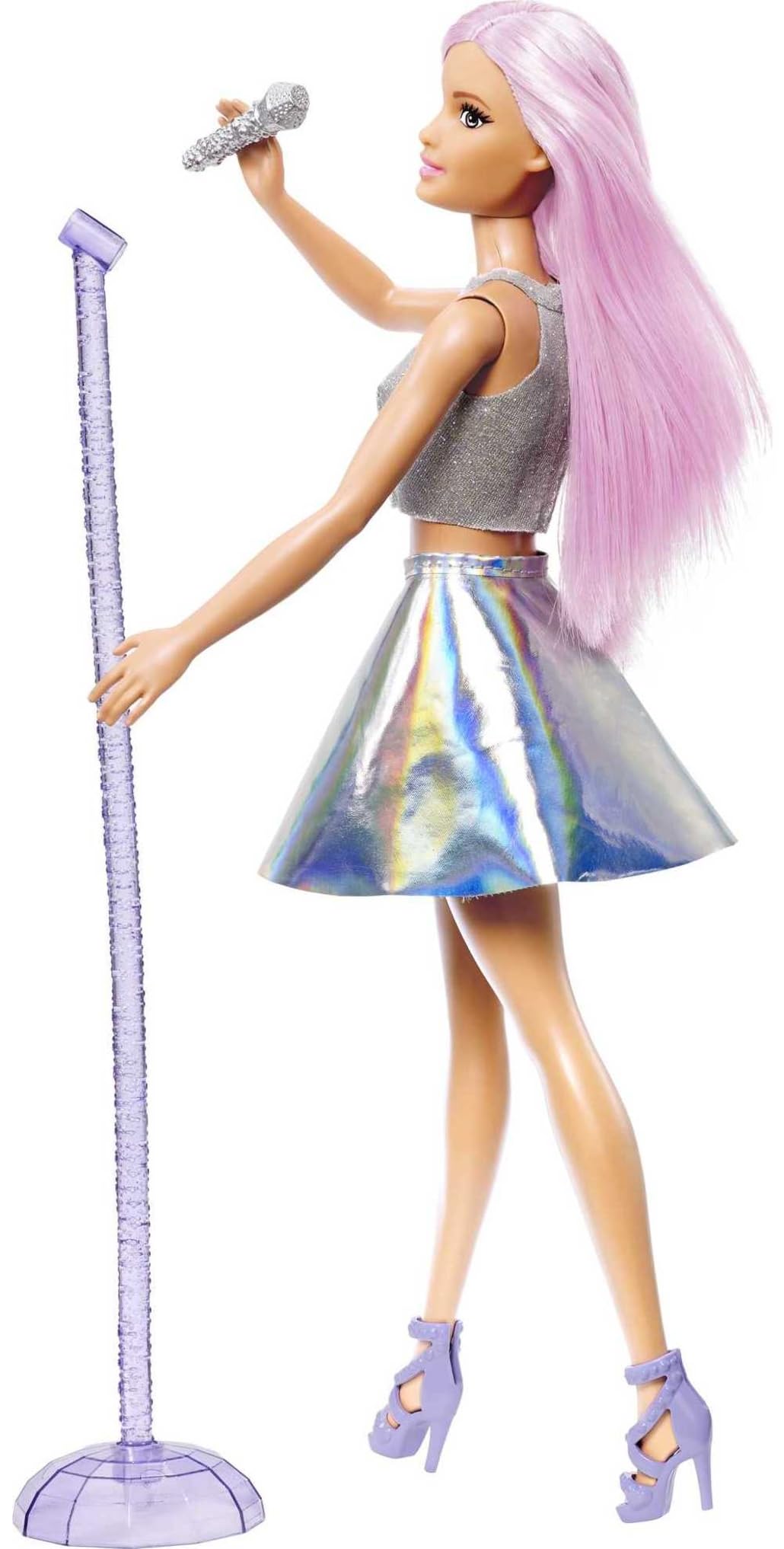 Barbie Careers Fashion Doll & Accessory, Pop Star with Pink Hair & Brown Eyes Wearing Iridescent Skirt with Microphone