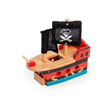 Bigjigs Rail Wooden Pirate Ship Galleon - Pirate Accessories for Wooden Train Sets, Bigjigs Train Accessories, Pirate Ship Toys for Kids, Wooden Toys