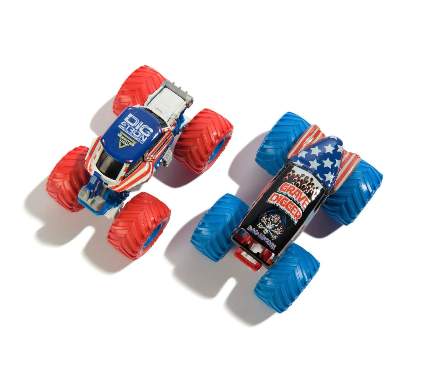 Monster Jam Grave Digger vs JCB Digatron Diecast Truck - Exclusive Red White Blue