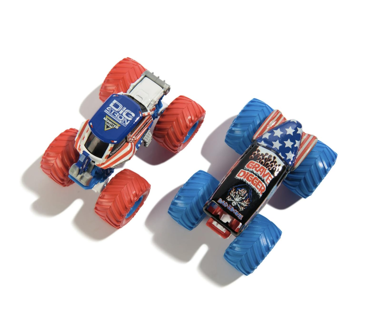 Monster Jam Grave Digger vs JCB Digatron Diecast Truck - Exclusive Red White Blue