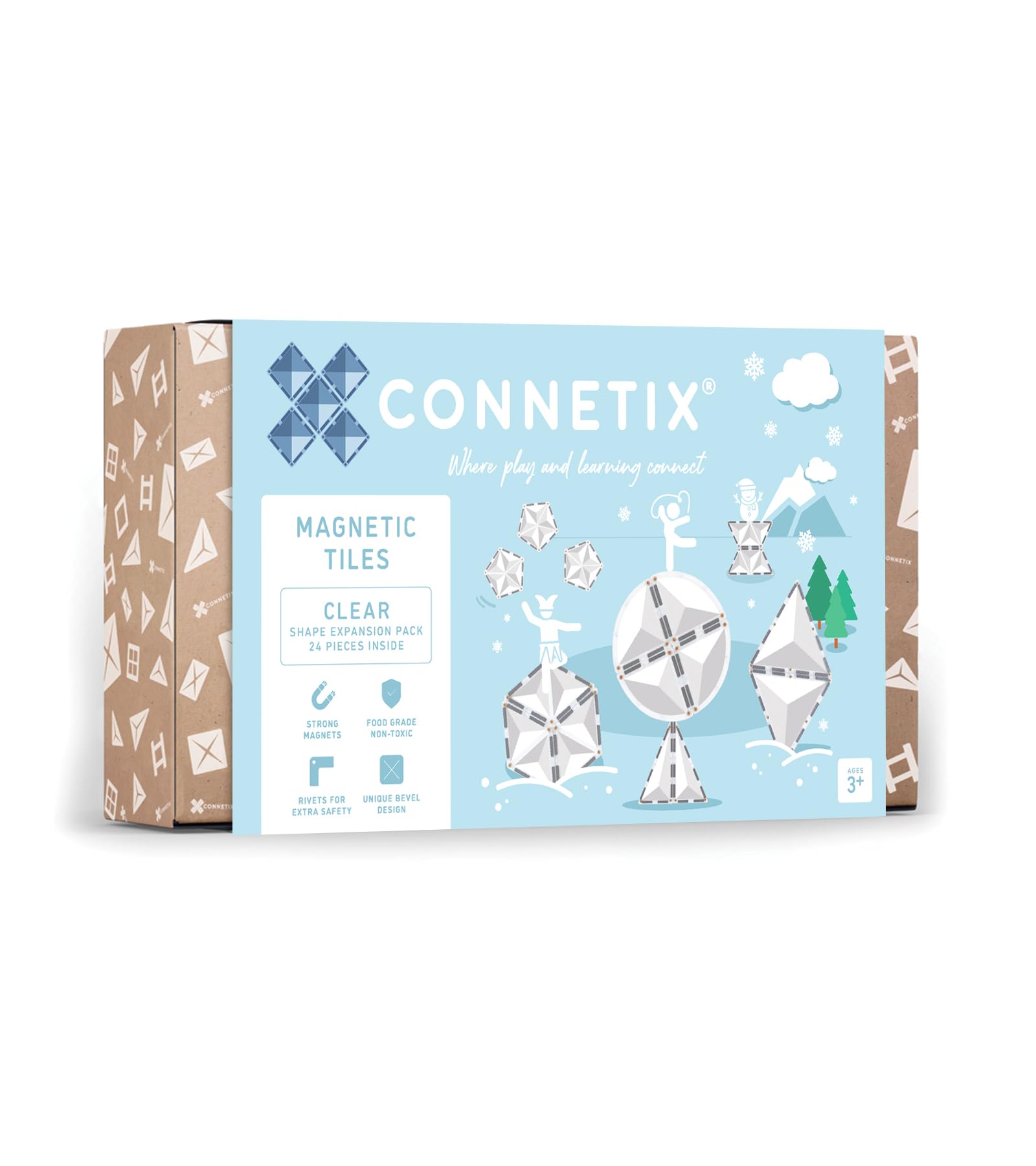 CONNETIX Magnetic Tiles Clear Shape Expansion Pack, 24 Pieces