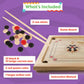 Carrom Board Game - Wooden Strike and Pocket Game Set with Group of Black and Beige Coins, 2 Red Queen Coins, Striker Coin, and Cue Sticks by Hey Play