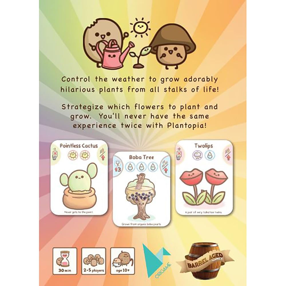 Barrel Aged Games: Plantopia - Plant-Themed Card Game, Grow The Best Garden, Adorable Illustrations & Hilarious Puns, Ages 10+, 2-5 Players, 30 Min