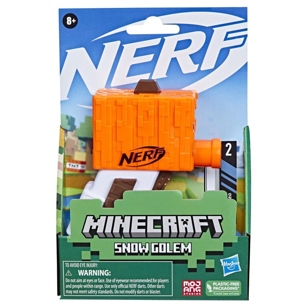 Nerf Microshot Minecraft Snow Golem Mini Blaster, Minecraft Snow Golem Mob Design, 2 Official Nerf Elite Darts with Priming Handle F6132
