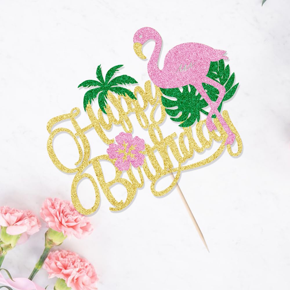 Ruscalin 1 PCS Flamingo Happy Birthday Cake Topper