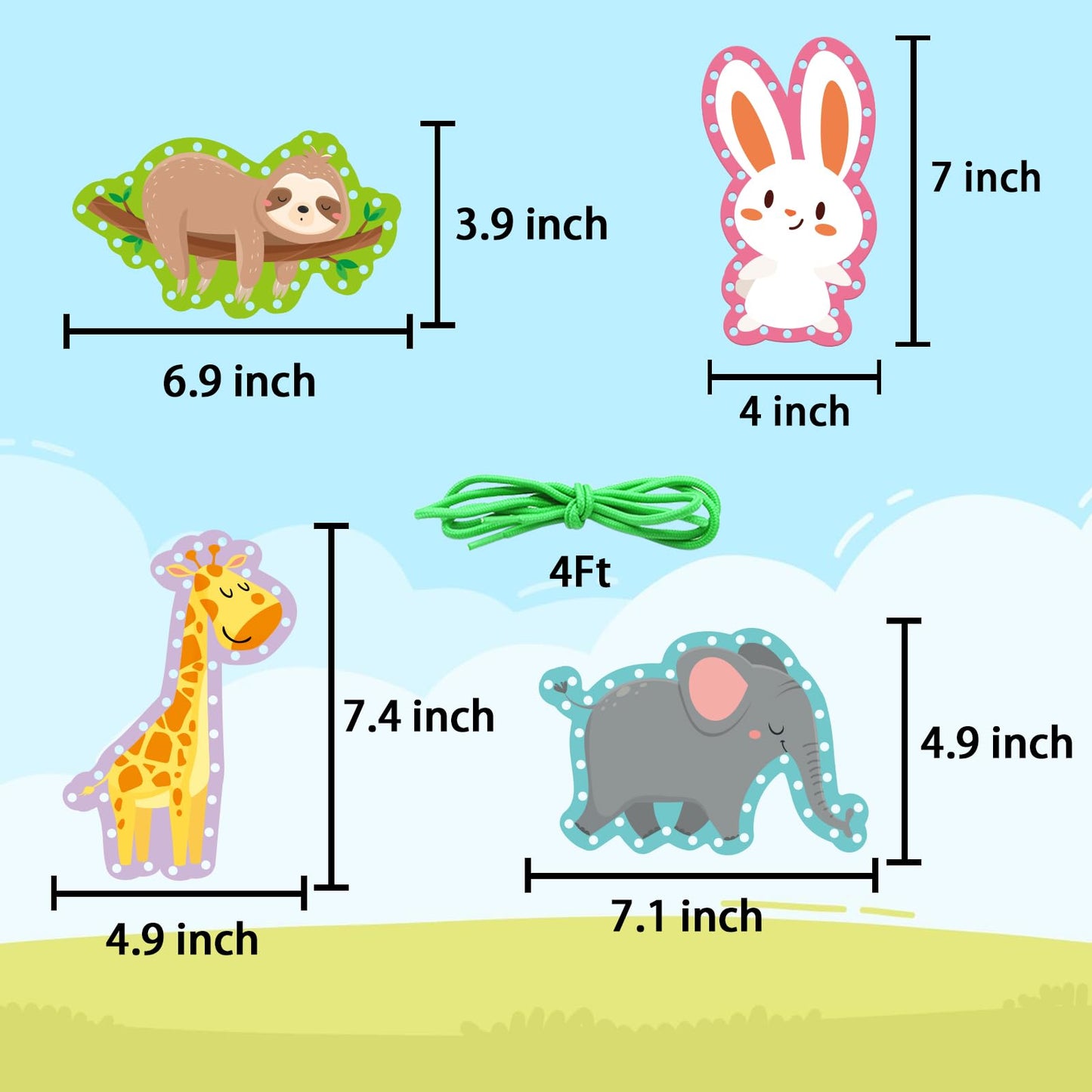 Omlisca Jungle Animal Lacing Cards for Kids 12 Packs Double Sided Sewing Kits Lion Wild Animal Sewing Cards Educational & Learning Activities Fine
