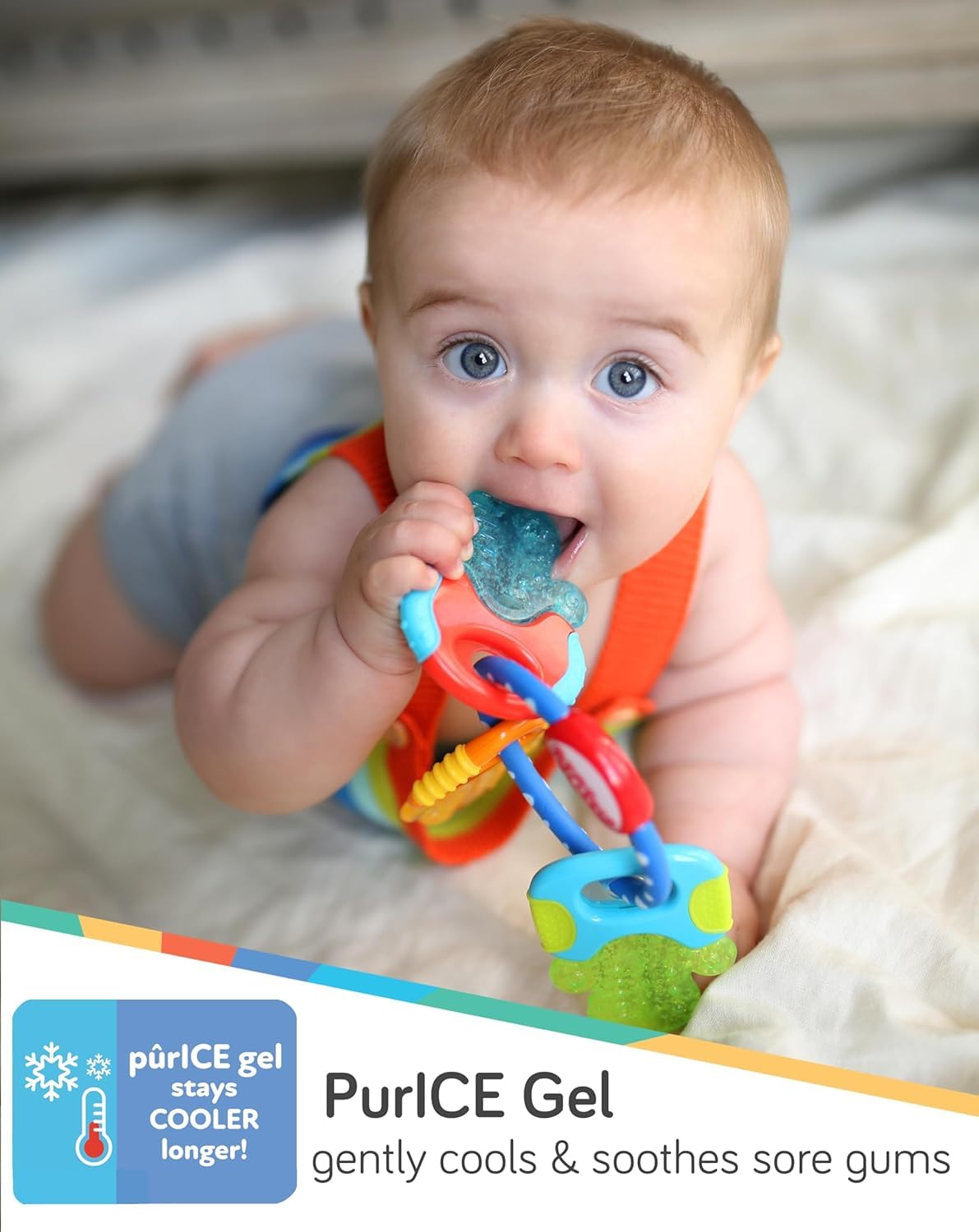 Nuby IcyBite Ice Gel Teether Keys for Infants - Silicone Baby Teether Toys - Gentle on Sore Gums - Baby Teething Relief - 3+ Months - Blue